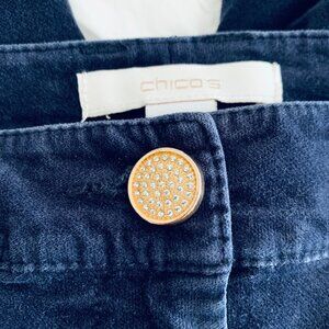 Chico’s Navy Blue Velvet Jeans Straight Leg Pockets Zipper Belt Loops Zipper